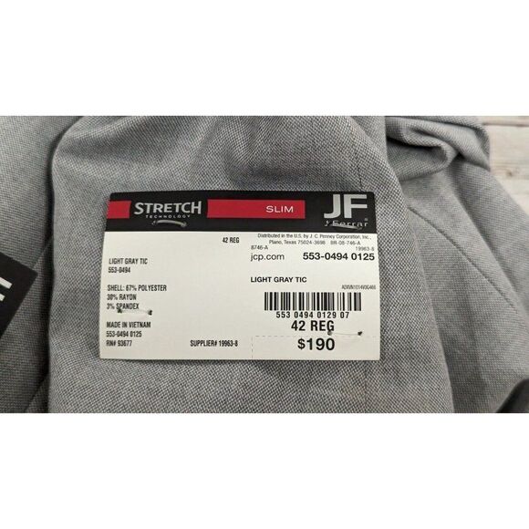 JF J. Ferrar Mens Size 42 Reg Ultra Comfort Slim Fit Suit Jacket Light Gray NWT - Picture 10 of 12